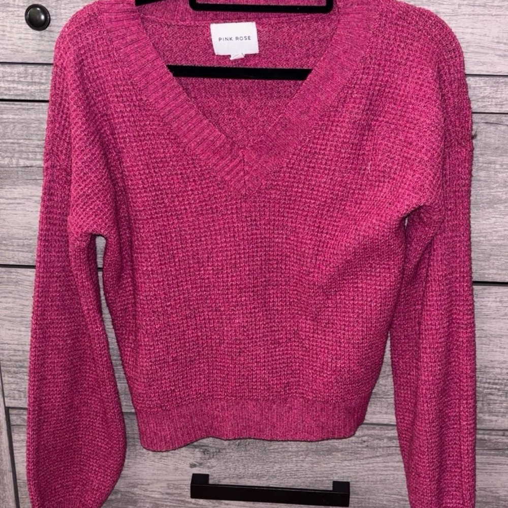 Pink Rose Women's V-Neck Sweater in Vibrant Pink